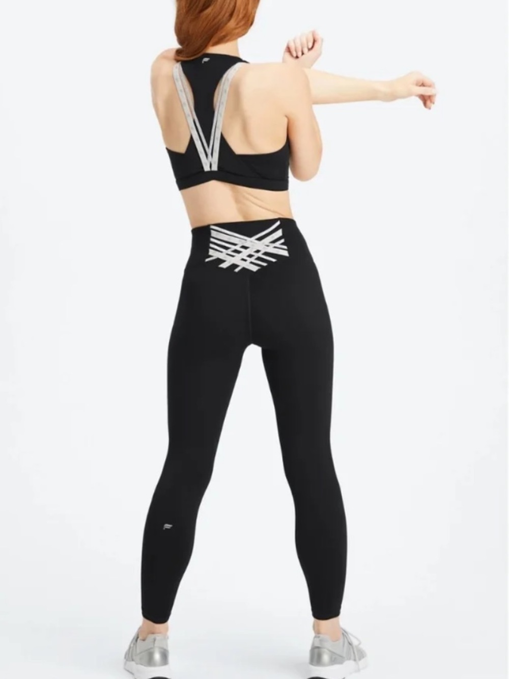 Fabletics SET Black High-Waist Leggings & Bra with Silver Back Detail XS/S